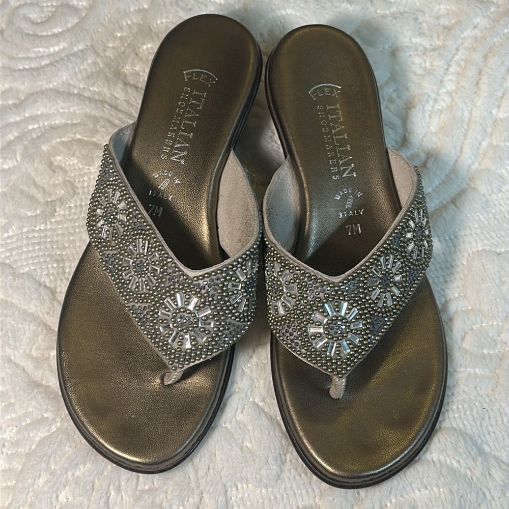 Italian shoemakers Beaded Sandals flex insole sz 7 M - Picture 3 of 10